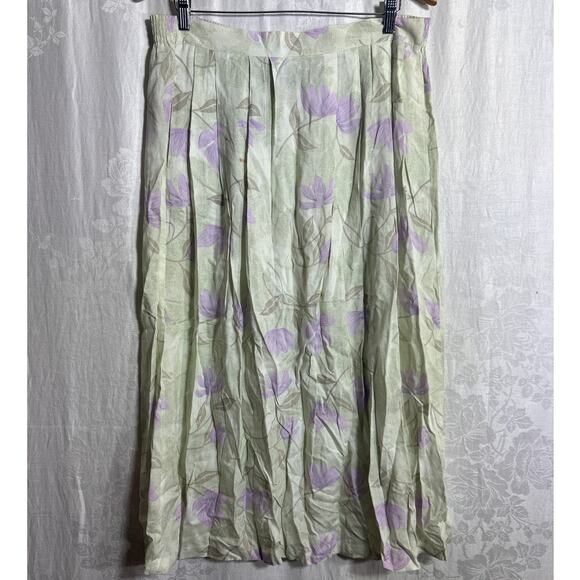 Vintage Maxi Skirt Large Green Purple Pastel Floral Elastic Waist Pull On - Picture 1 of 10